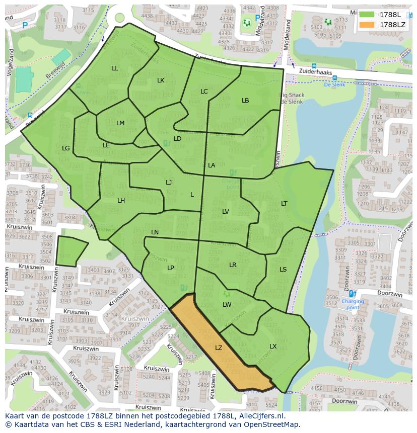 Afbeelding van het postcodegebied 1788 LZ op de kaart.