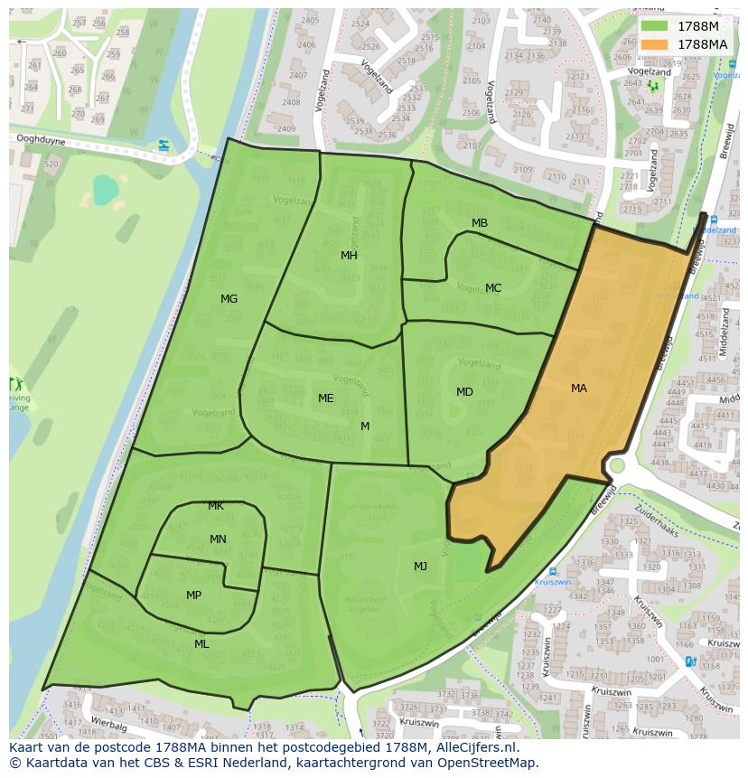 Afbeelding van het postcodegebied 1788 MA op de kaart.