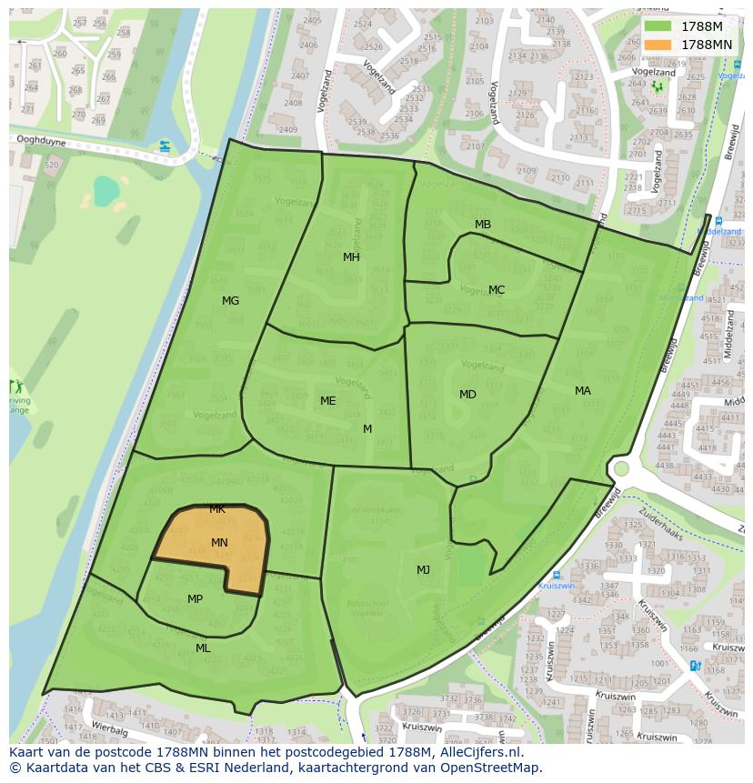 Afbeelding van het postcodegebied 1788 MN op de kaart.