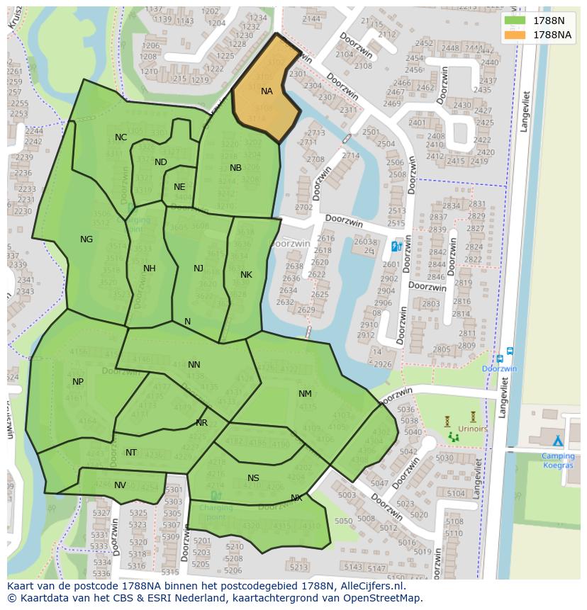 Afbeelding van het postcodegebied 1788 NA op de kaart.