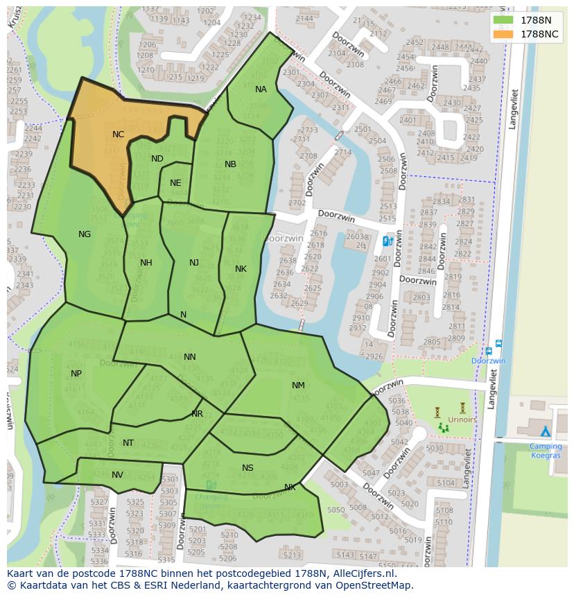 Afbeelding van het postcodegebied 1788 NC op de kaart.