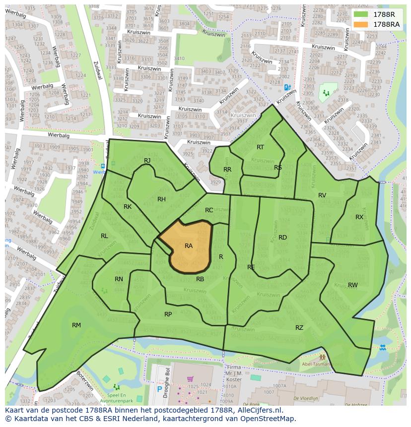 Afbeelding van het postcodegebied 1788 RA op de kaart.