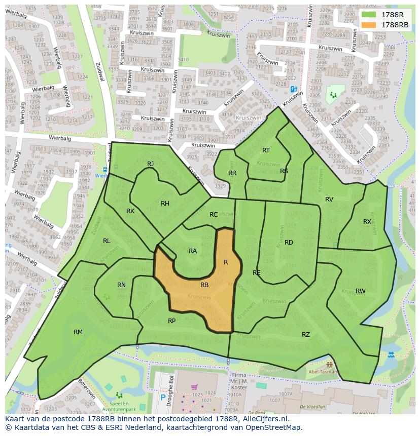 Afbeelding van het postcodegebied 1788 RB op de kaart.
