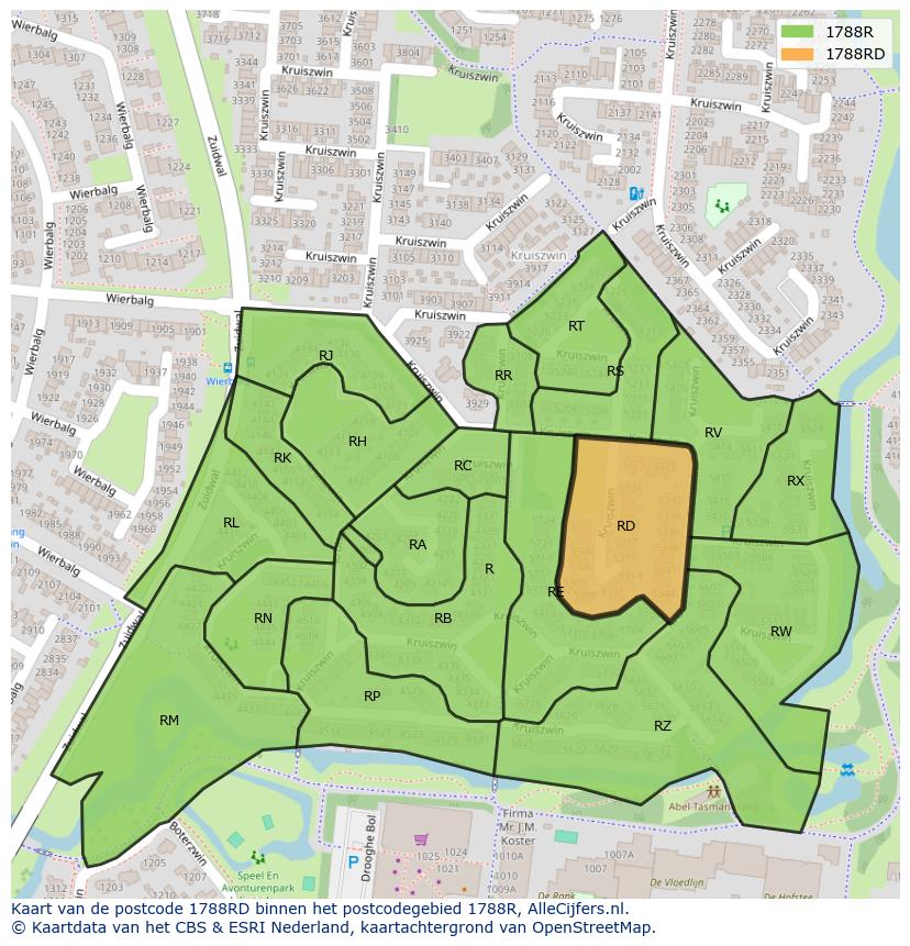 Afbeelding van het postcodegebied 1788 RD op de kaart.