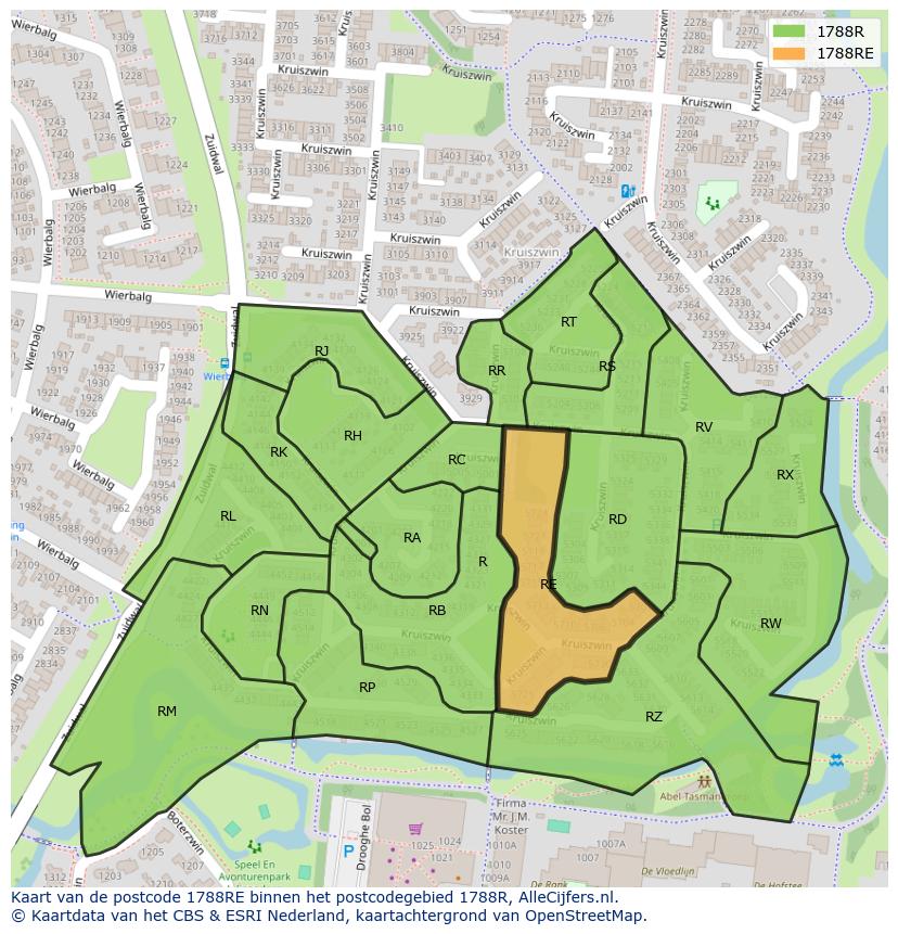 Afbeelding van het postcodegebied 1788 RE op de kaart.