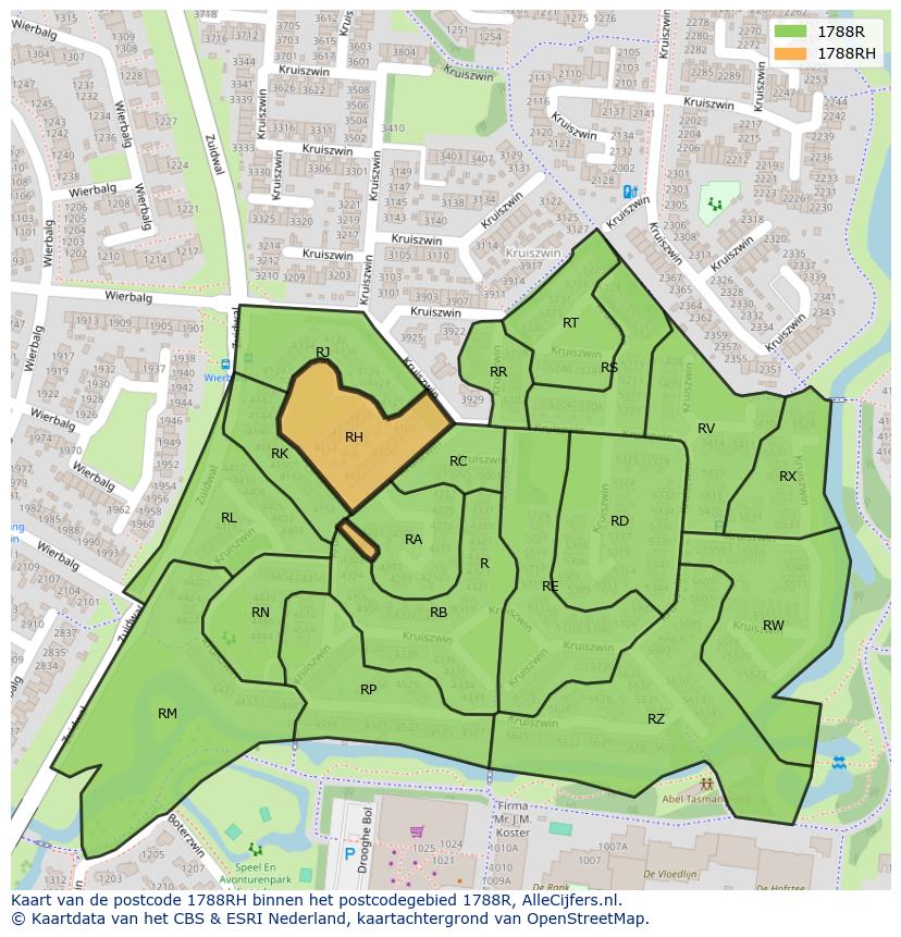 Afbeelding van het postcodegebied 1788 RH op de kaart.