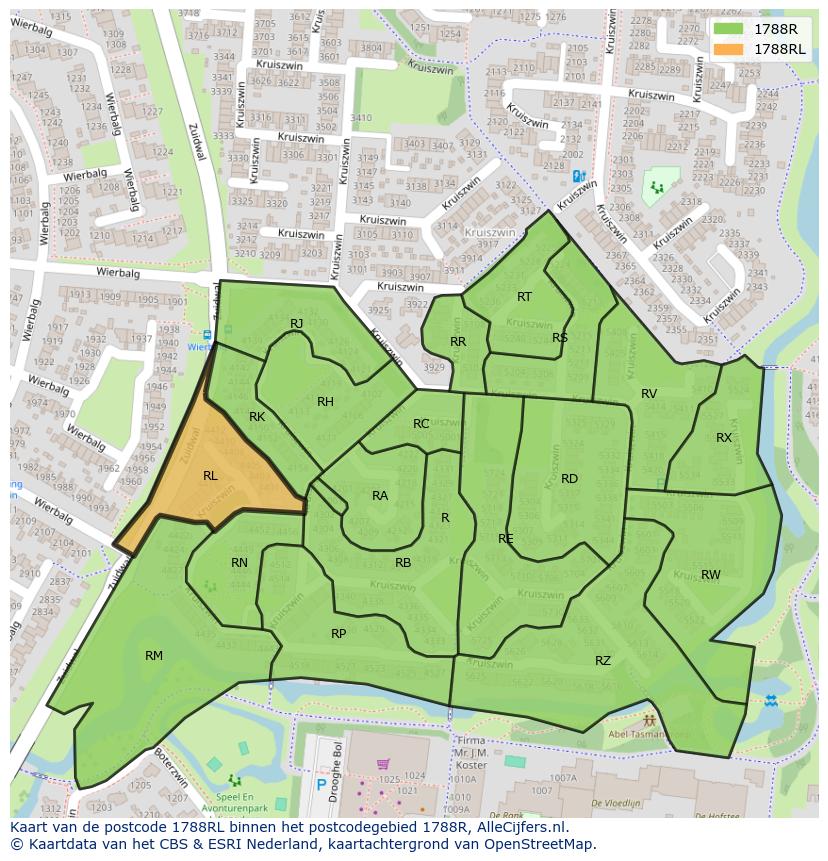 Afbeelding van het postcodegebied 1788 RL op de kaart.
