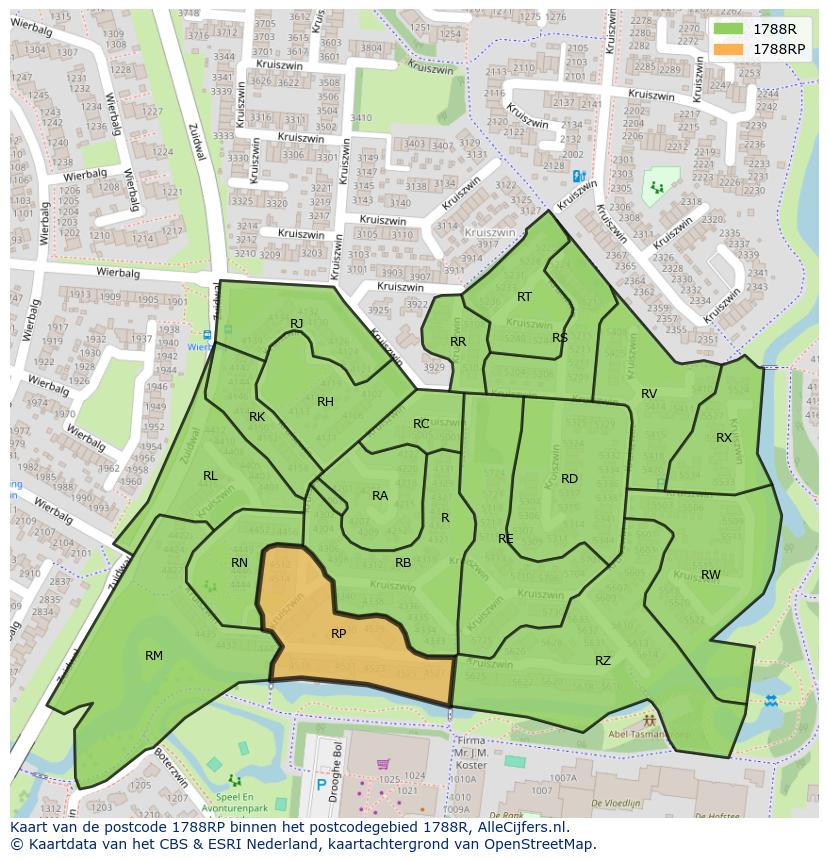 Afbeelding van het postcodegebied 1788 RP op de kaart.