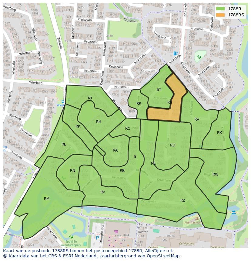 Afbeelding van het postcodegebied 1788 RS op de kaart.