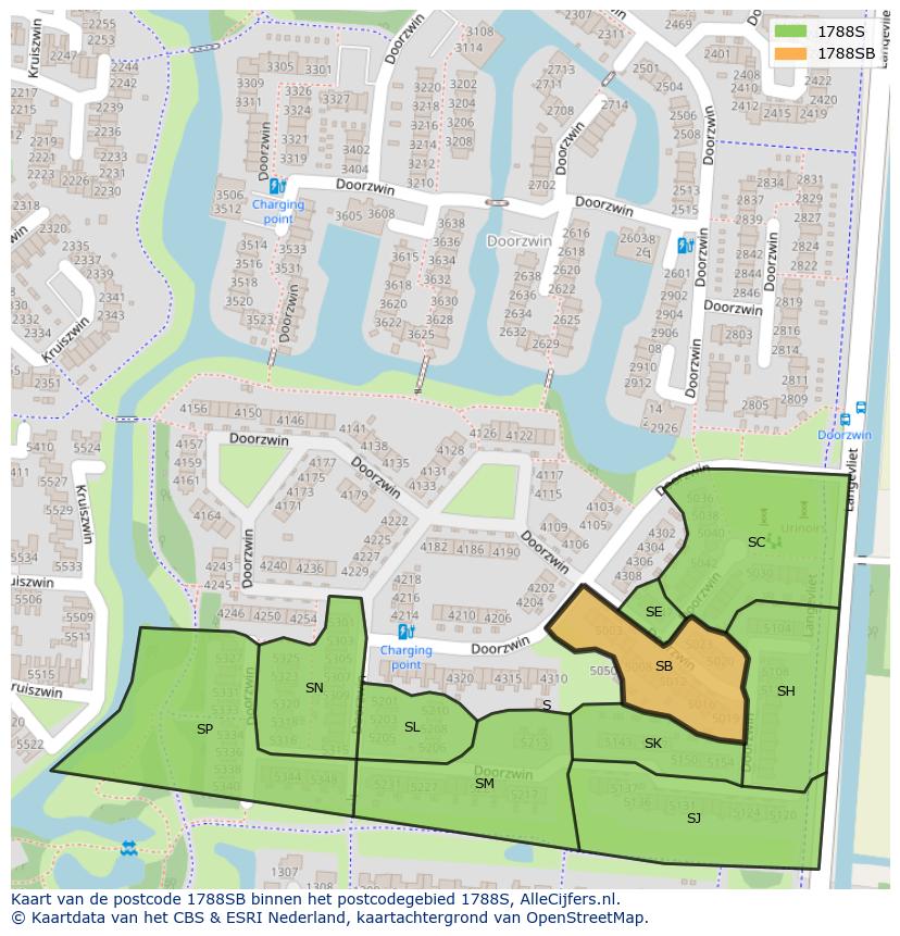 Afbeelding van het postcodegebied 1788 SB op de kaart.