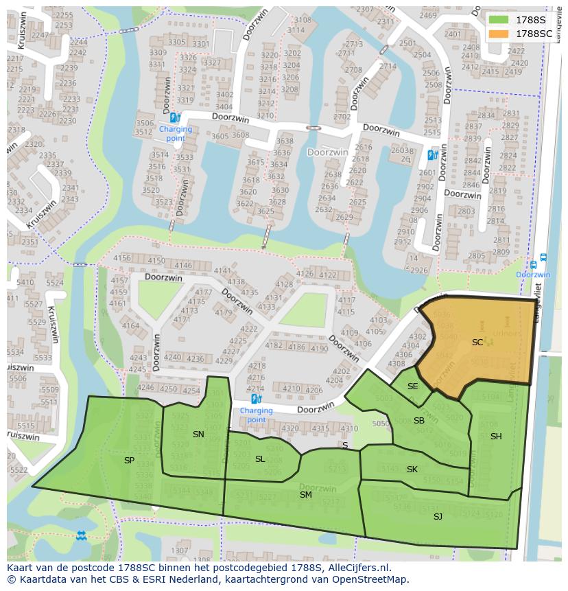 Afbeelding van het postcodegebied 1788 SC op de kaart.