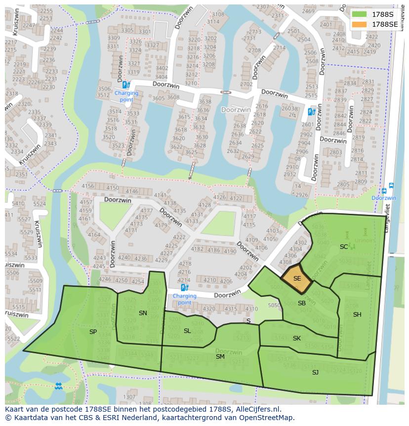 Afbeelding van het postcodegebied 1788 SE op de kaart.