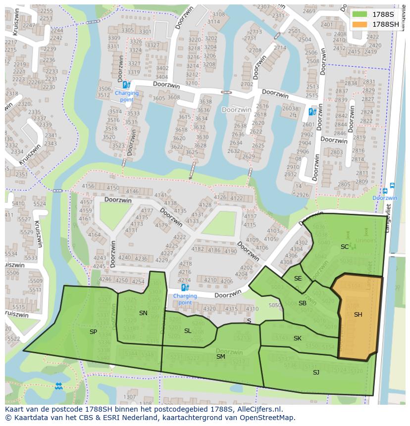 Afbeelding van het postcodegebied 1788 SH op de kaart.
