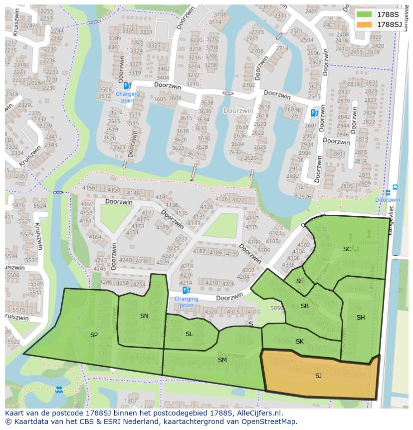 Afbeelding van het postcodegebied 1788 SJ op de kaart.