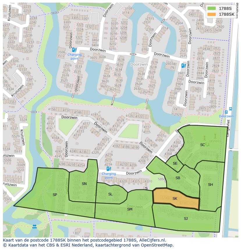 Afbeelding van het postcodegebied 1788 SK op de kaart.