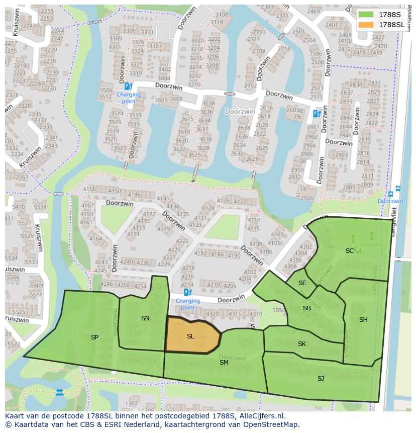 Afbeelding van het postcodegebied 1788 SL op de kaart.