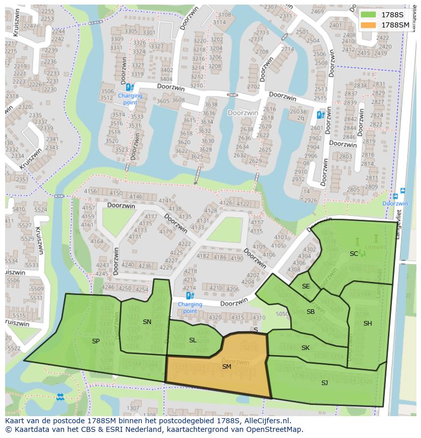 Afbeelding van het postcodegebied 1788 SM op de kaart.