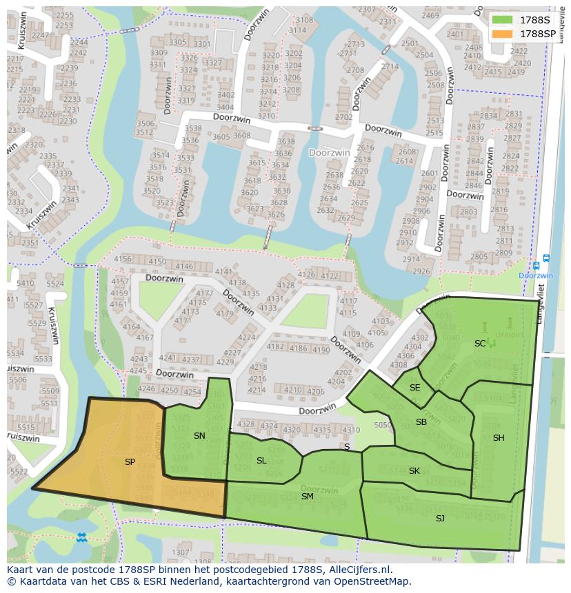 Afbeelding van het postcodegebied 1788 SP op de kaart.