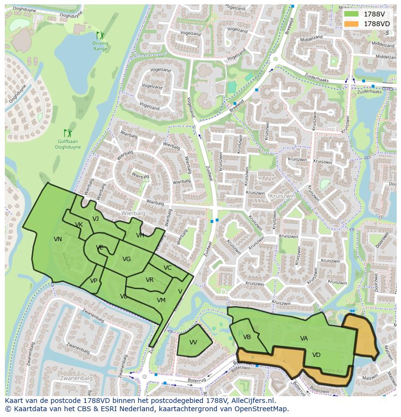 Afbeelding van het postcodegebied 1788 VD op de kaart.