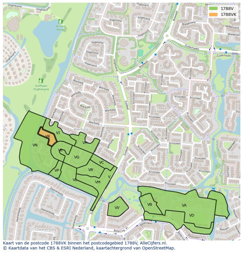 Afbeelding van het postcodegebied 1788 VK op de kaart.