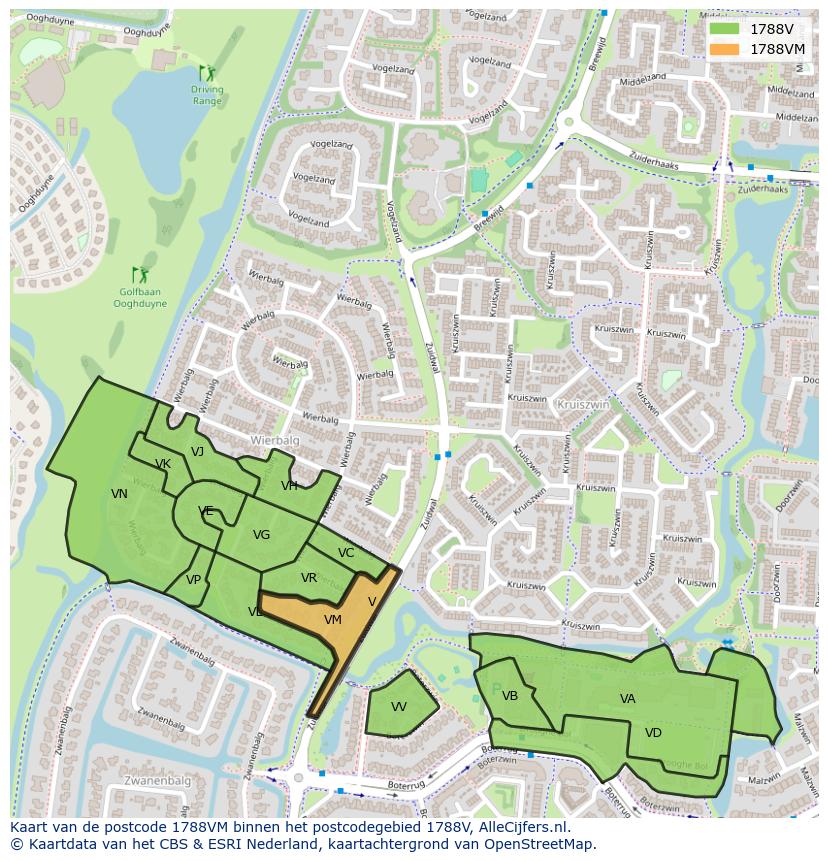 Afbeelding van het postcodegebied 1788 VM op de kaart.