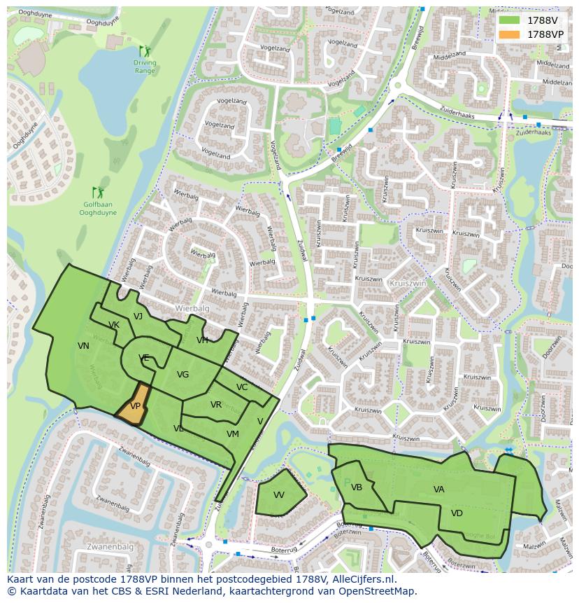 Afbeelding van het postcodegebied 1788 VP op de kaart.