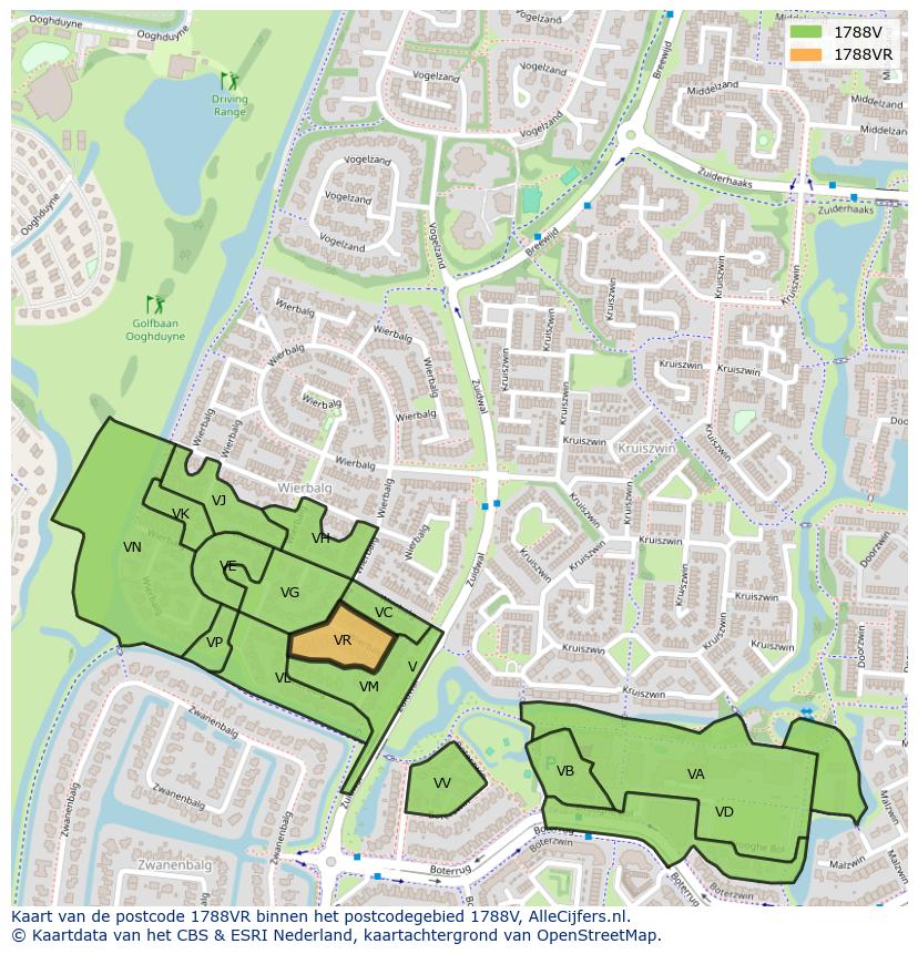 Afbeelding van het postcodegebied 1788 VR op de kaart.