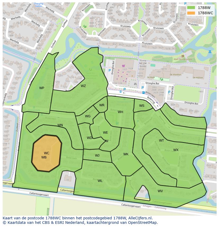 Afbeelding van het postcodegebied 1788 WC op de kaart.