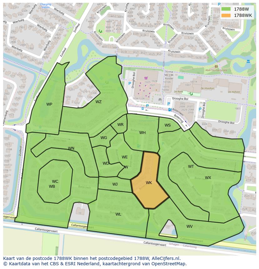 Afbeelding van het postcodegebied 1788 WK op de kaart.