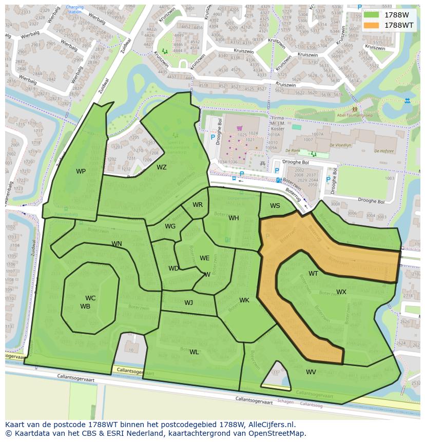 Afbeelding van het postcodegebied 1788 WT op de kaart.
