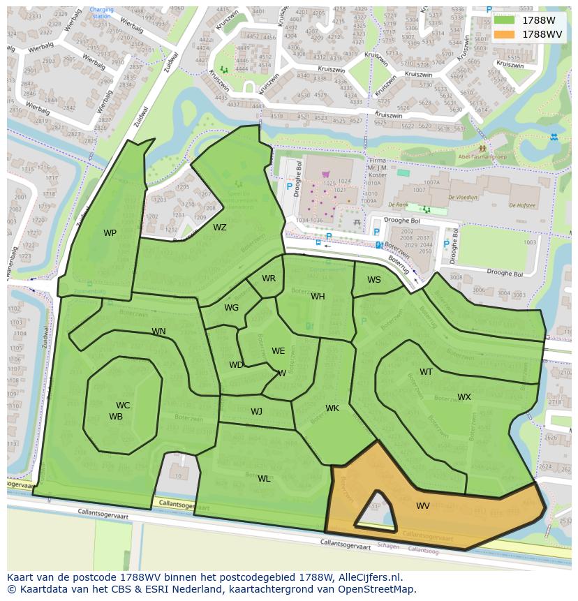 Afbeelding van het postcodegebied 1788 WV op de kaart.