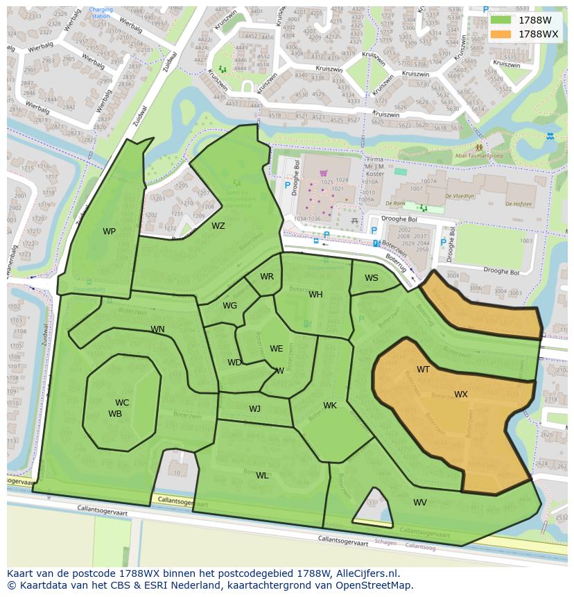 Afbeelding van het postcodegebied 1788 WX op de kaart.