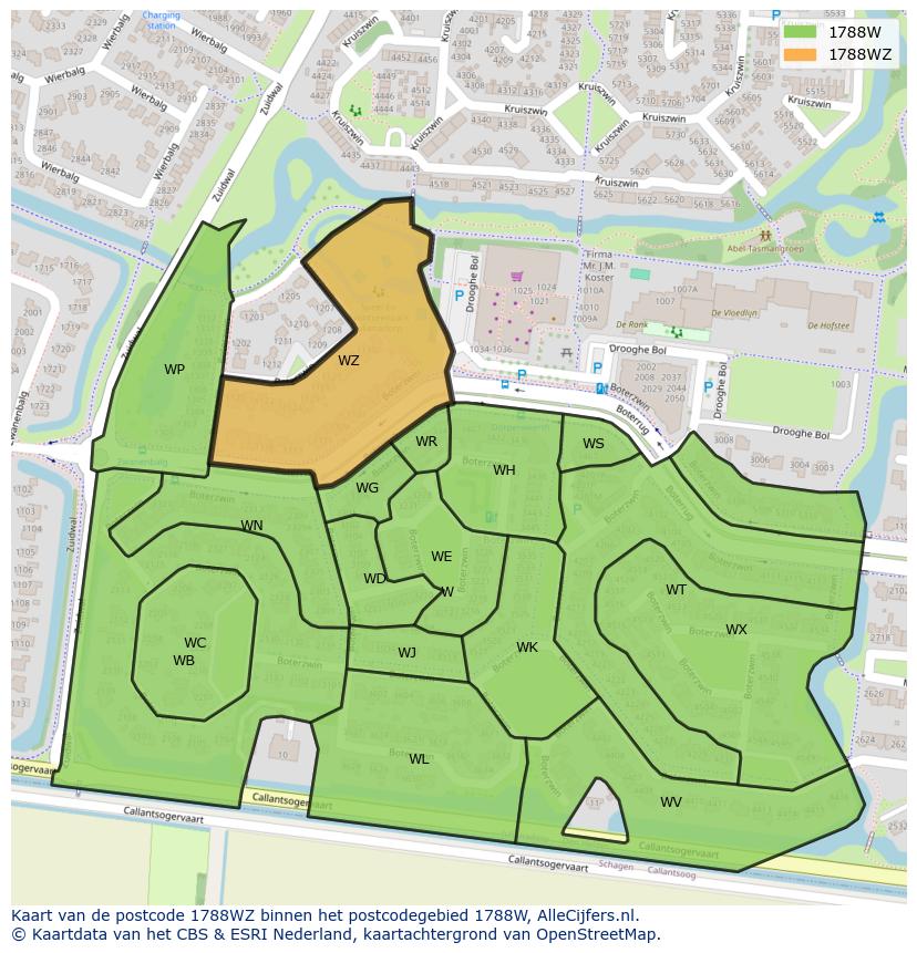 Afbeelding van het postcodegebied 1788 WZ op de kaart.