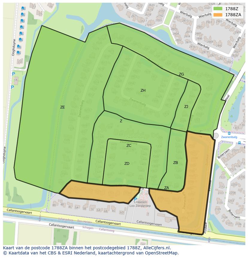 Afbeelding van het postcodegebied 1788 ZA op de kaart.