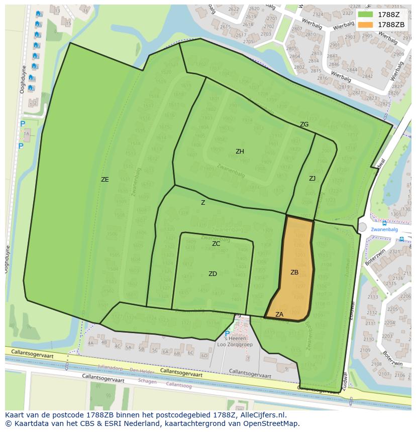Afbeelding van het postcodegebied 1788 ZB op de kaart.