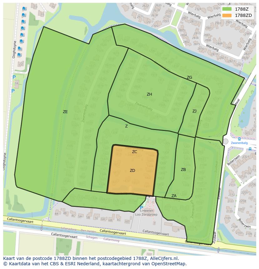 Afbeelding van het postcodegebied 1788 ZD op de kaart.