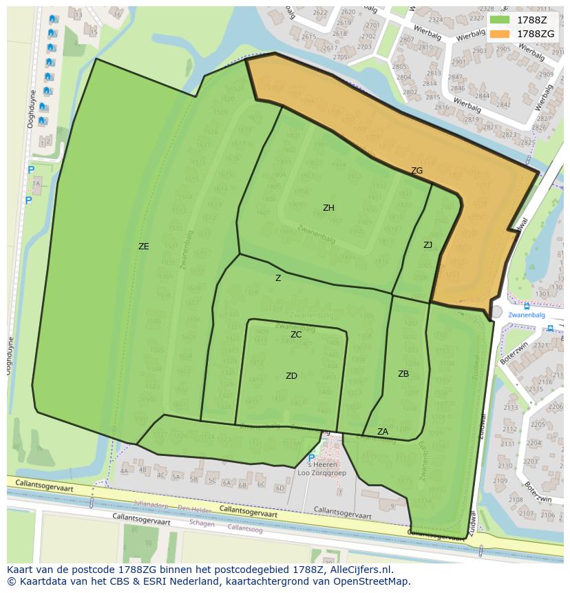 Afbeelding van het postcodegebied 1788 ZG op de kaart.