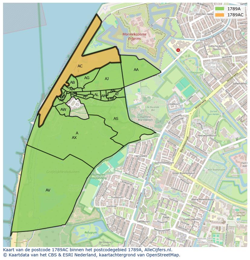 Afbeelding van het postcodegebied 1789 AC op de kaart.