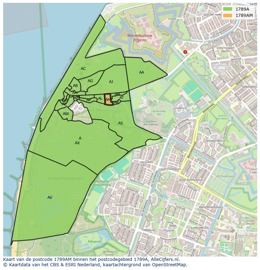 Afbeelding van het postcodegebied 1789 AM op de kaart.