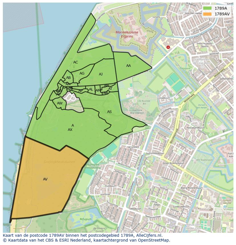Afbeelding van het postcodegebied 1789 AV op de kaart.