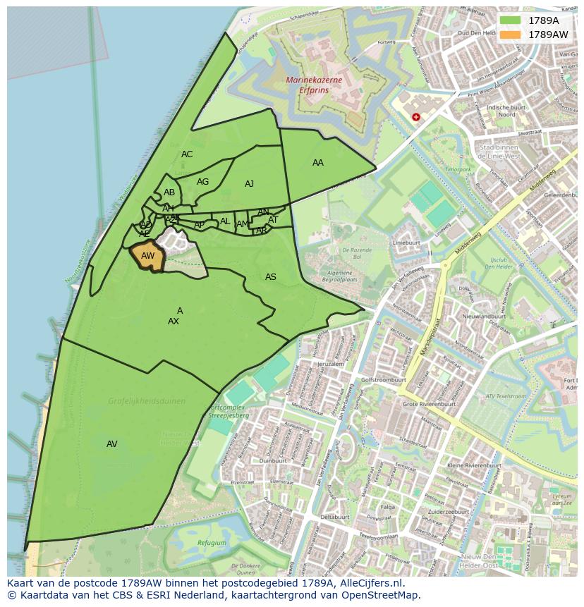 Afbeelding van het postcodegebied 1789 AW op de kaart.