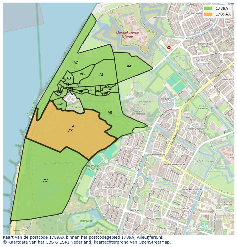 Afbeelding van het postcodegebied 1789 AX op de kaart.