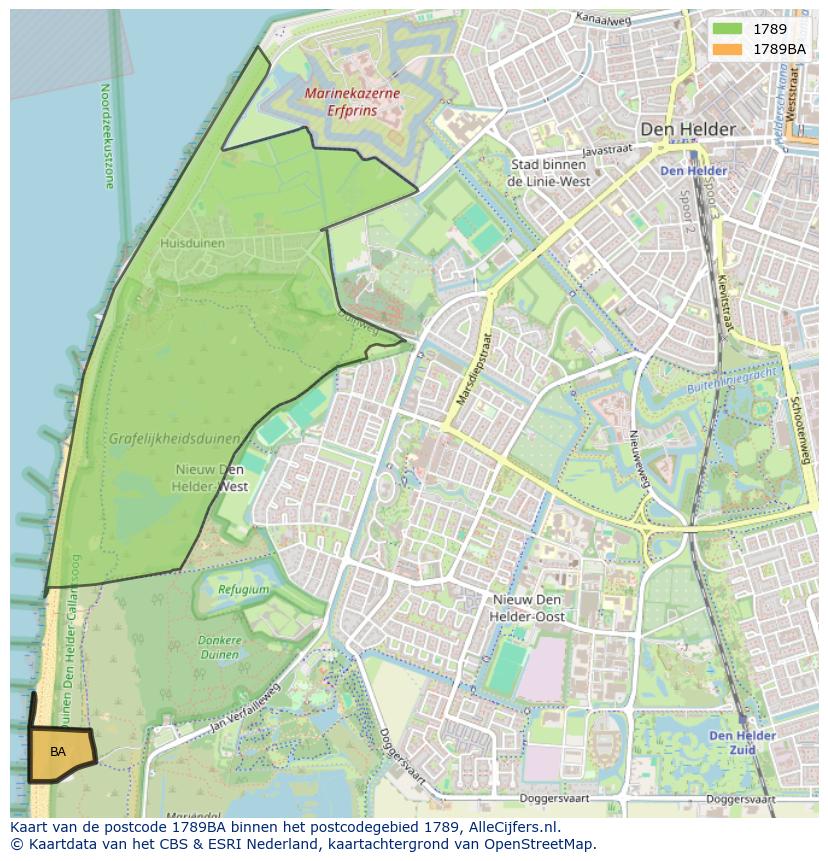 Afbeelding van het postcodegebied 1789 BA op de kaart.