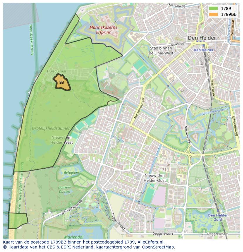 Afbeelding van het postcodegebied 1789 BB op de kaart.