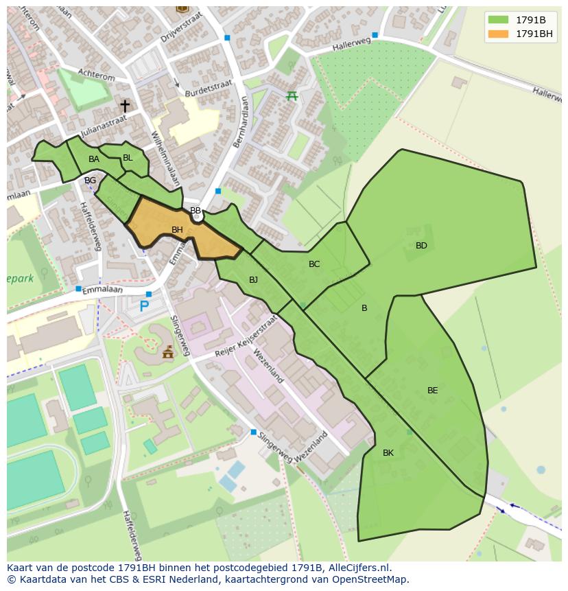 Afbeelding van het postcodegebied 1791 BH op de kaart.