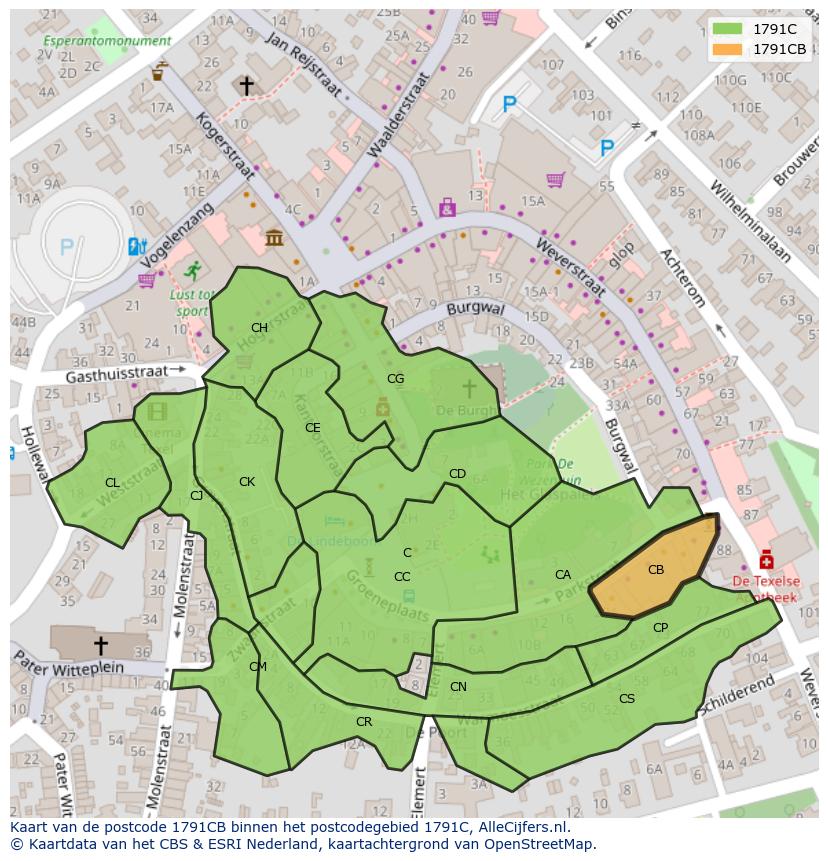 Afbeelding van het postcodegebied 1791 CB op de kaart.