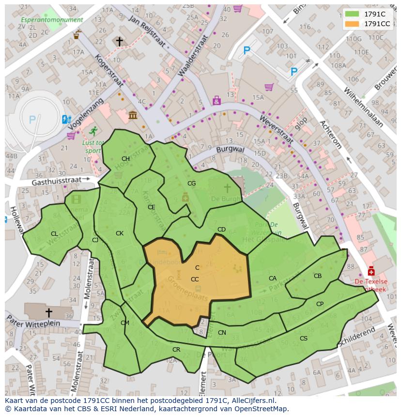 Afbeelding van het postcodegebied 1791 CC op de kaart.