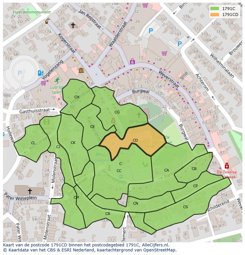 Afbeelding van het postcodegebied 1791 CD op de kaart.