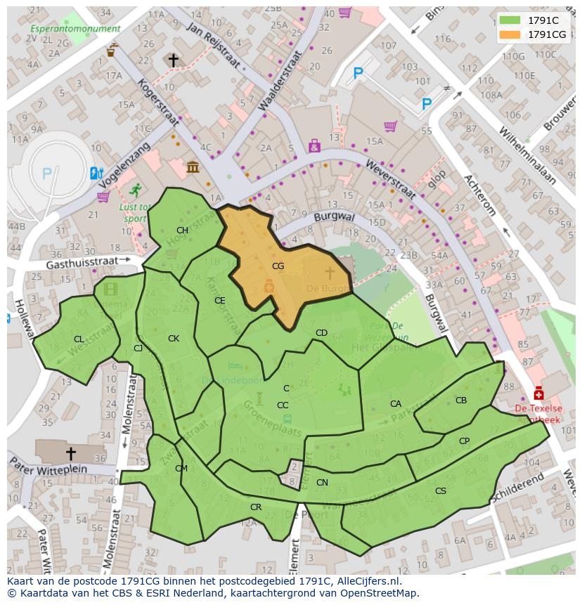 Afbeelding van het postcodegebied 1791 CG op de kaart.