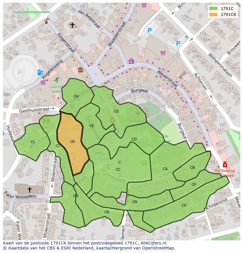 Afbeelding van het postcodegebied 1791 CK op de kaart.